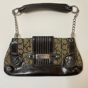 Calvin Klein Small Brown and Tan Baguette Style Purse